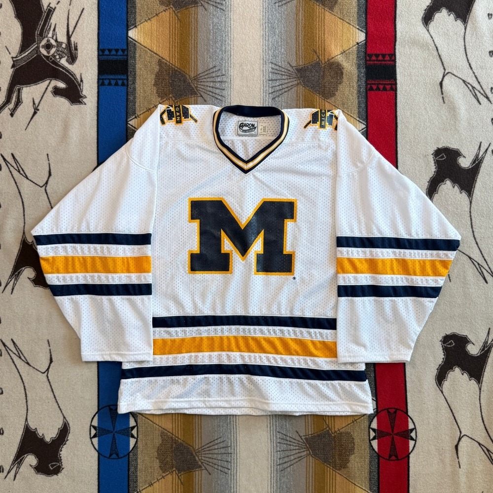Vintage Michigan Wolverines Hockey Jersey Aaron Sportswear White Mesh XL Mens